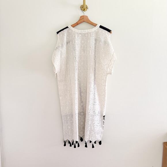 Anthropologie Hemant & Nandita Aditya Embroidered Eyelet Tassel Dress White M - Picture 3 of 12